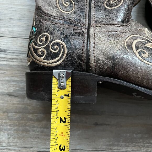 Soto Boots Women's Cowgirl Boot Turquoise Rose Inlayed Western Size 8 Brown Blue - Picture 10 of 11